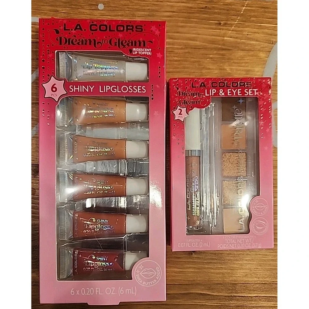 NEw L.A. Colors Dream to Gleam 6 pc. Shiny Lip Gloss Set & Eyeshadow Palette Set